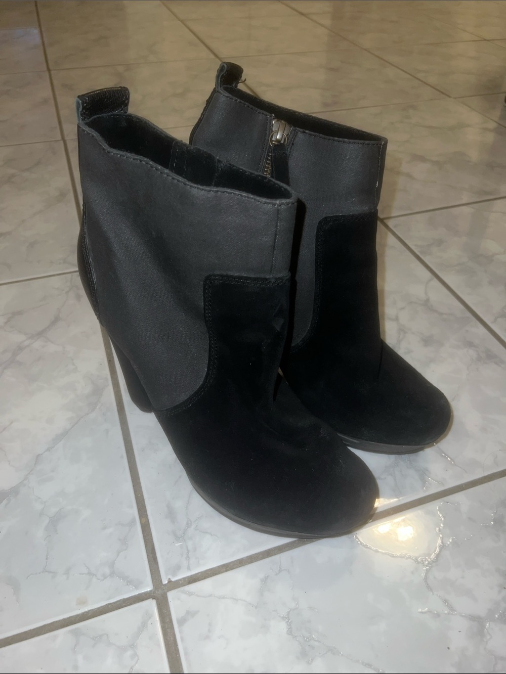 Diesel Black Suede & Gray Ankle Heeled Boots